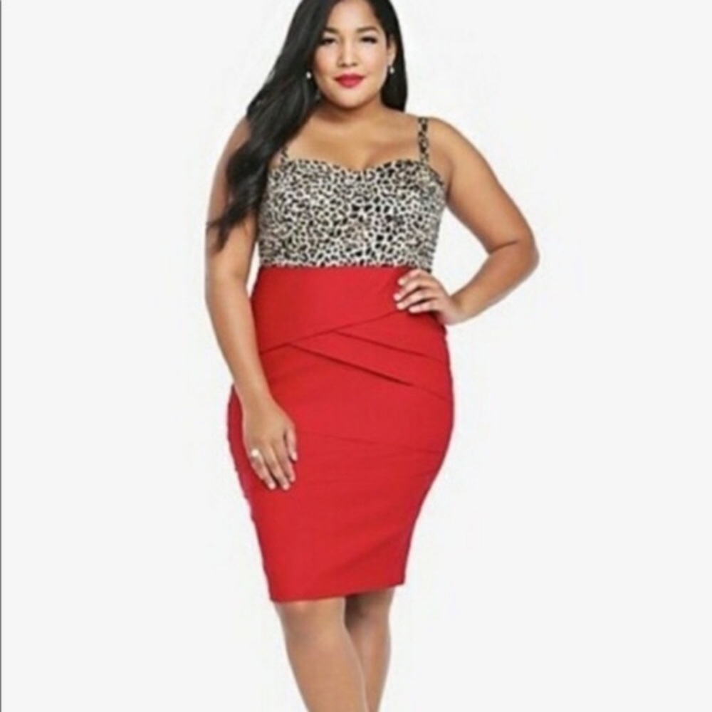 Torrid 14 Wiggle Bandage Dress Red Leopard Print